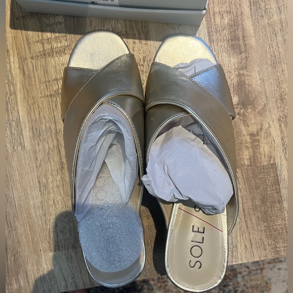 Sole Society Ganezah Gold Fusion Amazon Metallic Nappa Leather Slides - NIB - Picture 9 of 10